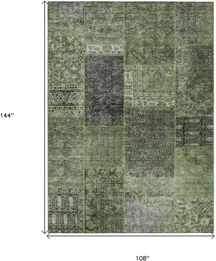 Olive Green And Gray Patchwork Washable Indoor Outdoor Area Rug Photo 3