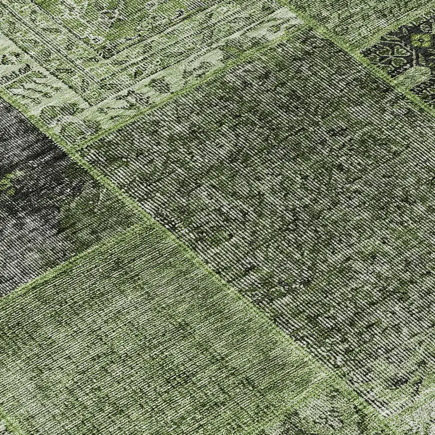 Olive Green And Gray Patchwork Washable Indoor Outdoor Area Rug Photo 8