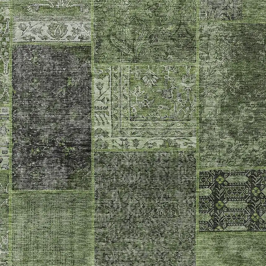 Olive Green And Gray Patchwork Washable Indoor Outdoor Area Rug Photo 6