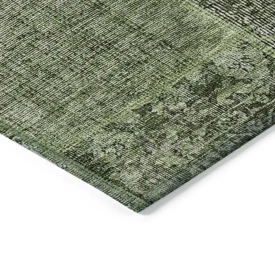 Olive Green And Gray Patchwork Washable Indoor Outdoor Area Rug Photo 5