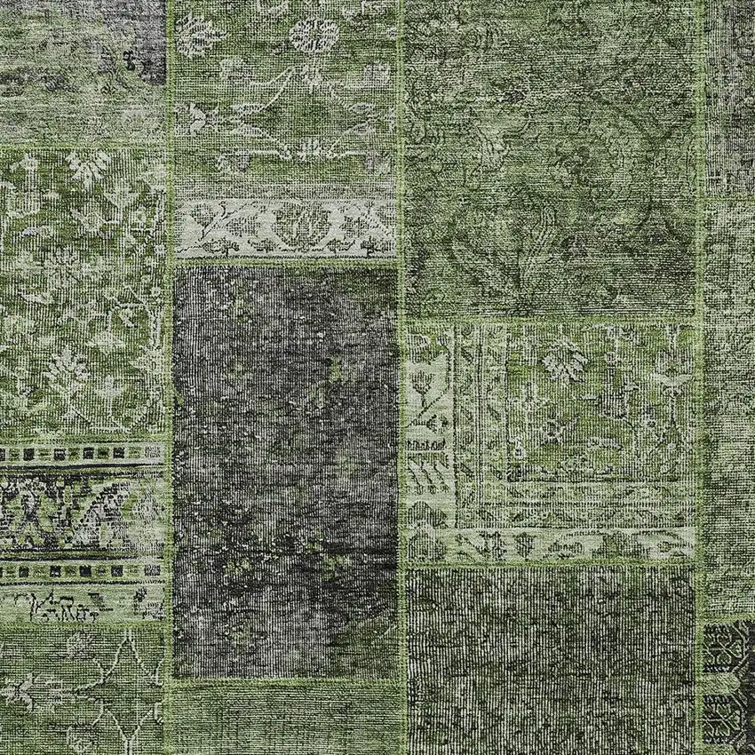 Olive Green And Gray Patchwork Washable Indoor Outdoor Area Rug Photo 6