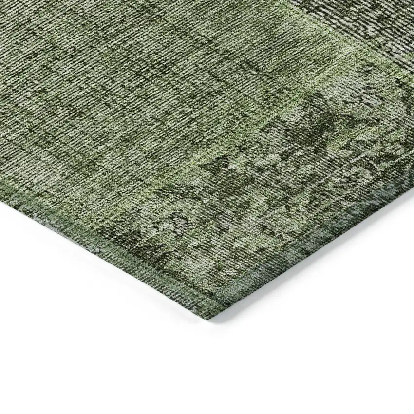 Olive Green And Gray Patchwork Washable Indoor Outdoor Area Rug Photo 5