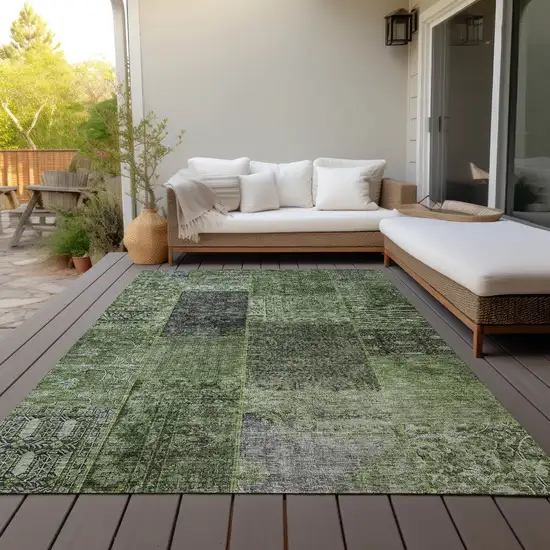 Olive Green And Gray Patchwork Washable Indoor Outdoor Area Rug Photo 8
