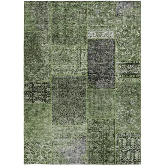 Olive Green And Gray Patchwork Washable Indoor Outdoor Area Rug Photo 7