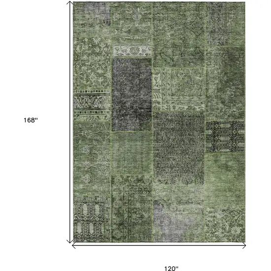 Olive Green And Gray Patchwork Washable Indoor Outdoor Area Rug Photo 3
