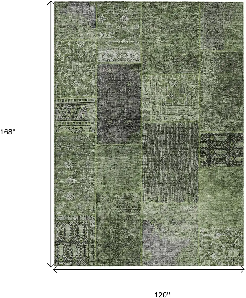 Olive Green And Gray Patchwork Washable Indoor Outdoor Area Rug Photo 3