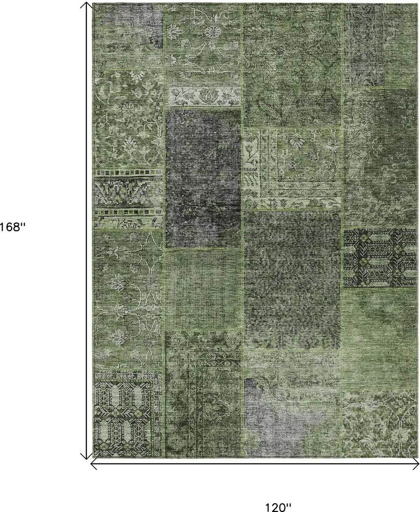 Olive Green And Gray Patchwork Washable Indoor Outdoor Area Rug Photo 3