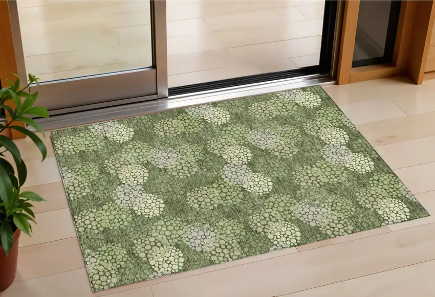 Olive Green And Gray Polka Dot Washable Indoor Outdoor Area Rug Photo 1