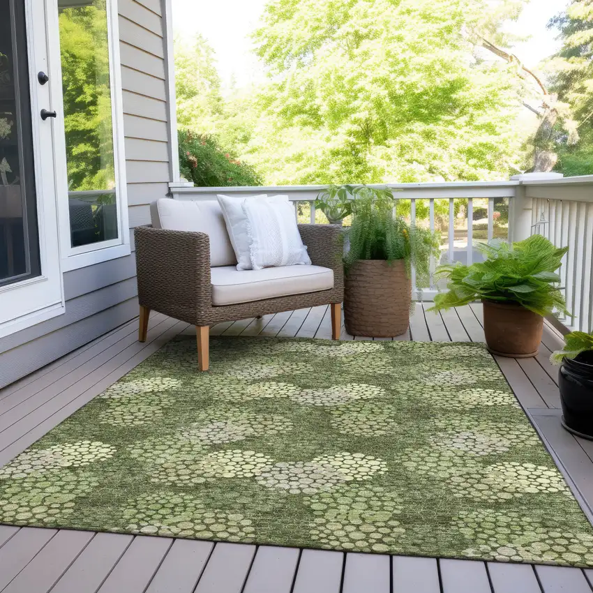 Olive Green And Gray Polka Dot Washable Indoor Outdoor Area Rug Photo 9
