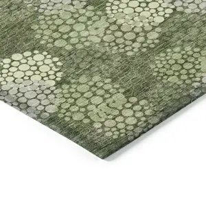 Photo of Olive Green And Gray Polka Dot Washable Indoor Outdoor Area Rug