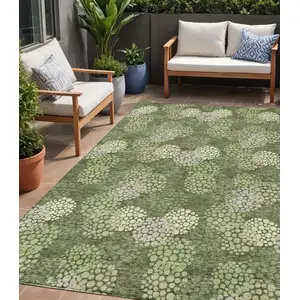 Photo of Olive Green And Gray Polka Dot Washable Indoor Outdoor Area Rug