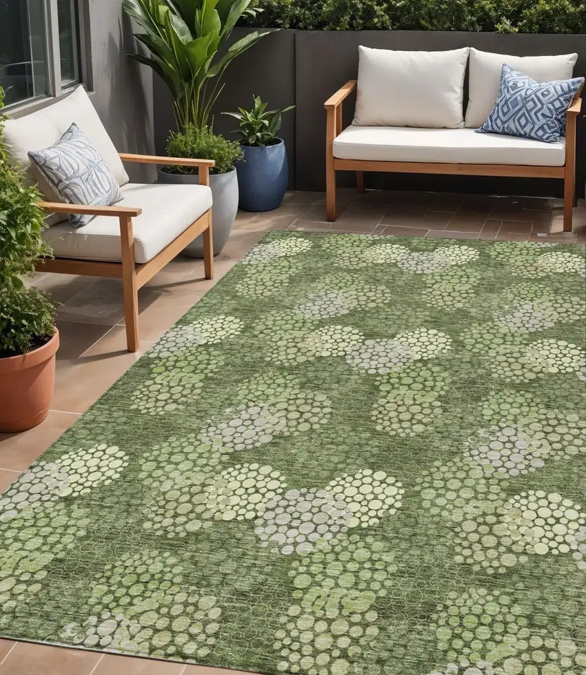 Olive Green And Gray Polka Dot Washable Indoor Outdoor Area Rug Photo 1