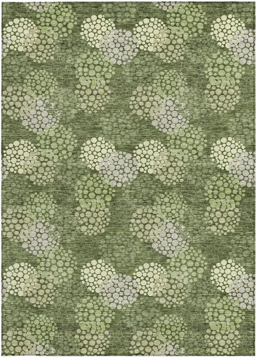 Olive Green And Gray Polka Dot Washable Indoor Outdoor Area Rug Photo 8