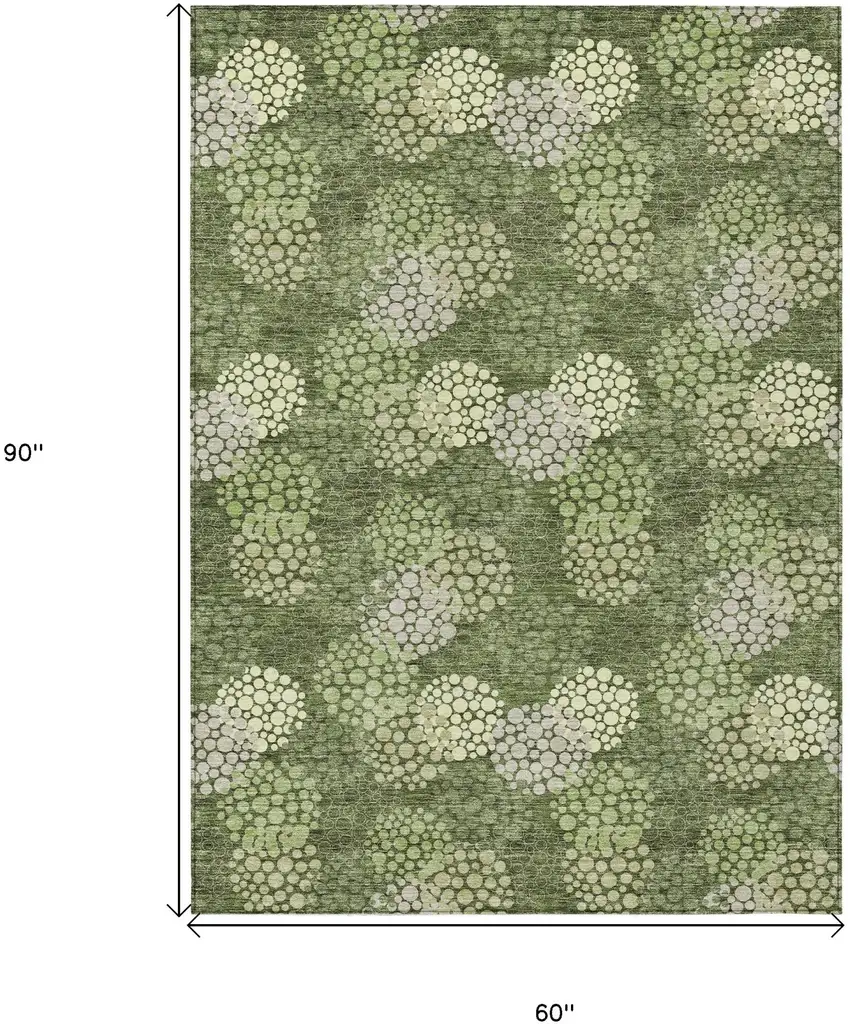 Olive Green And Gray Polka Dot Washable Indoor Outdoor Area Rug Photo 3