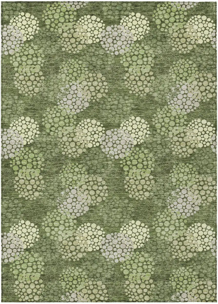 Olive Green And Gray Polka Dot Washable Indoor Outdoor Area Rug Photo 2