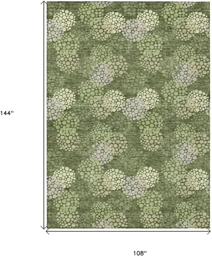 Olive Green And Gray Polka Dot Washable Indoor Outdoor Area Rug Photo 3