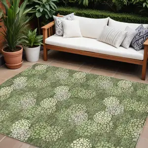 Photo of Olive Green And Gray Polka Dot Washable Indoor Outdoor Area Rug