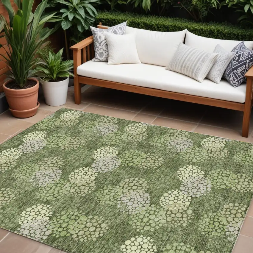Olive Green And Gray Polka Dot Washable Indoor Outdoor Area Rug Photo 1