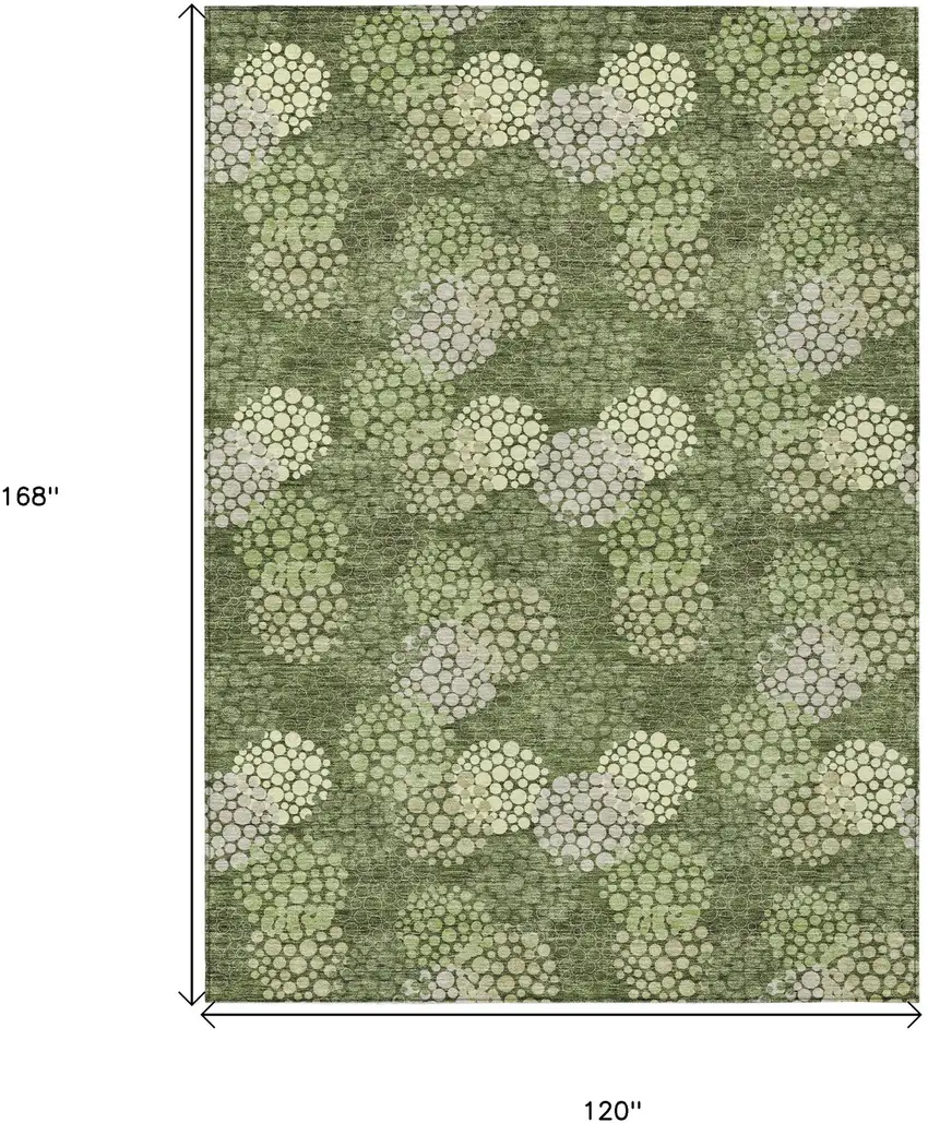 Olive Green And Gray Polka Dot Washable Indoor Outdoor Area Rug Photo 3