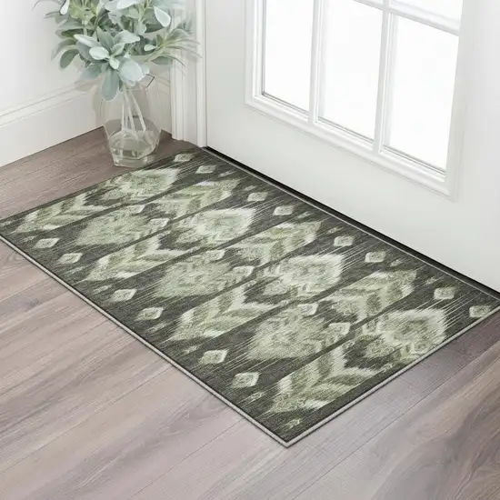 Olive Green And Gray Southwestern Washable Area Rug With UV Protection Photo 2