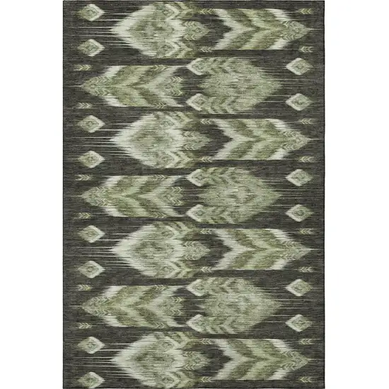 Olive Green And Gray Southwestern Washable Area Rug With UV Protection Photo 4