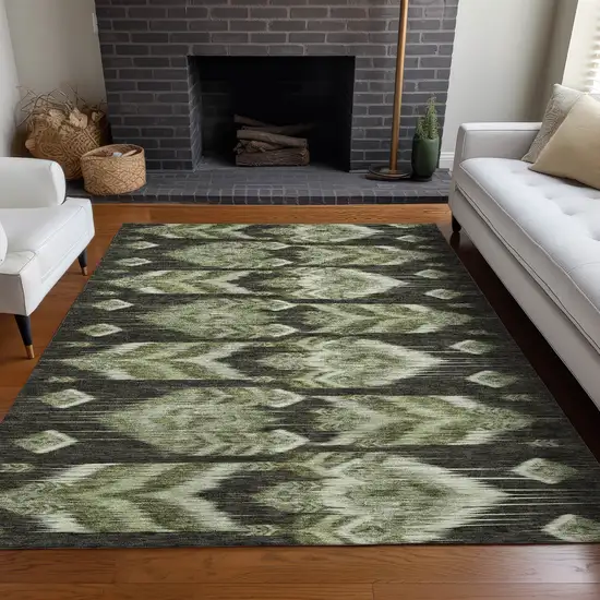 Olive Green And Gray Southwestern Washable Area Rug With UV Protection Photo 5