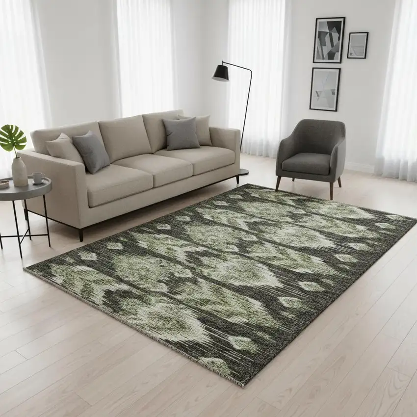 Olive Green And Gray Southwestern Washable Area Rug With UV Protection Photo 2