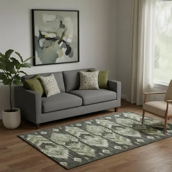 Olive Green And Gray Southwestern Washable Area Rug With UV Protection Photo 1