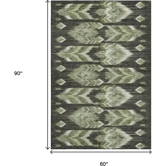 Olive Green And Gray Southwestern Washable Area Rug With UV Protection Photo 3