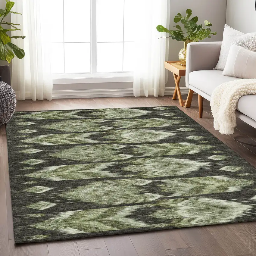 Olive Green And Gray Southwestern Washable Area Rug With UV Protection Photo 6
