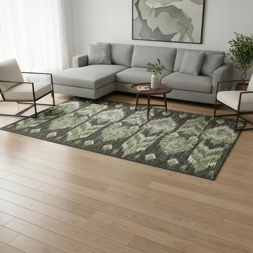 Olive Green And Gray Southwestern Washable Area Rug With UV Protection Photo 2