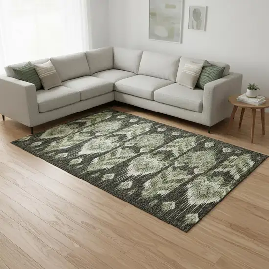 Olive Green And Gray Southwestern Washable Area Rug With UV Protection Photo 2