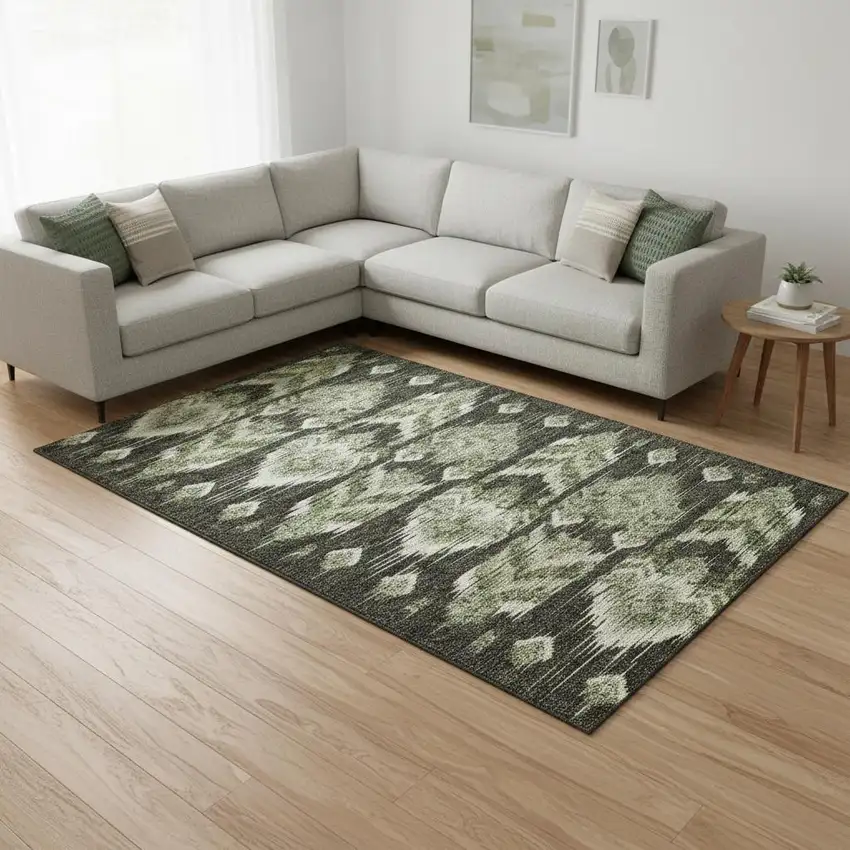 Olive Green And Gray Southwestern Washable Area Rug With UV Protection Photo 2