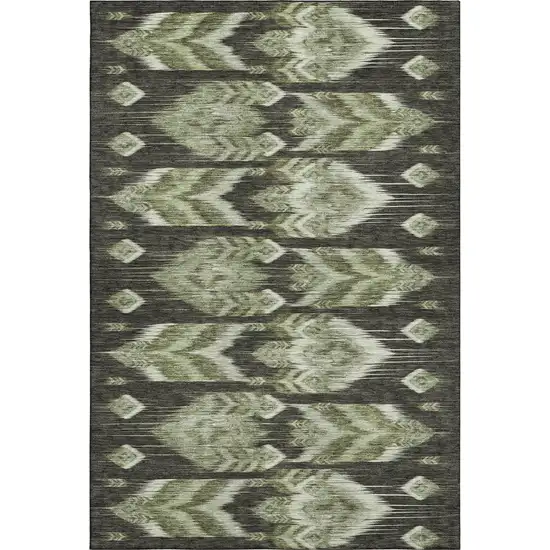 Olive Green And Gray Southwestern Washable Area Rug With UV Protection Photo 1