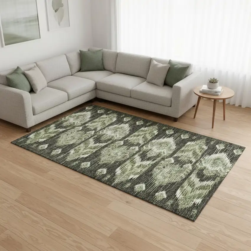 Olive Green And Gray Southwestern Washable Area Rug With UV Protection Photo 2