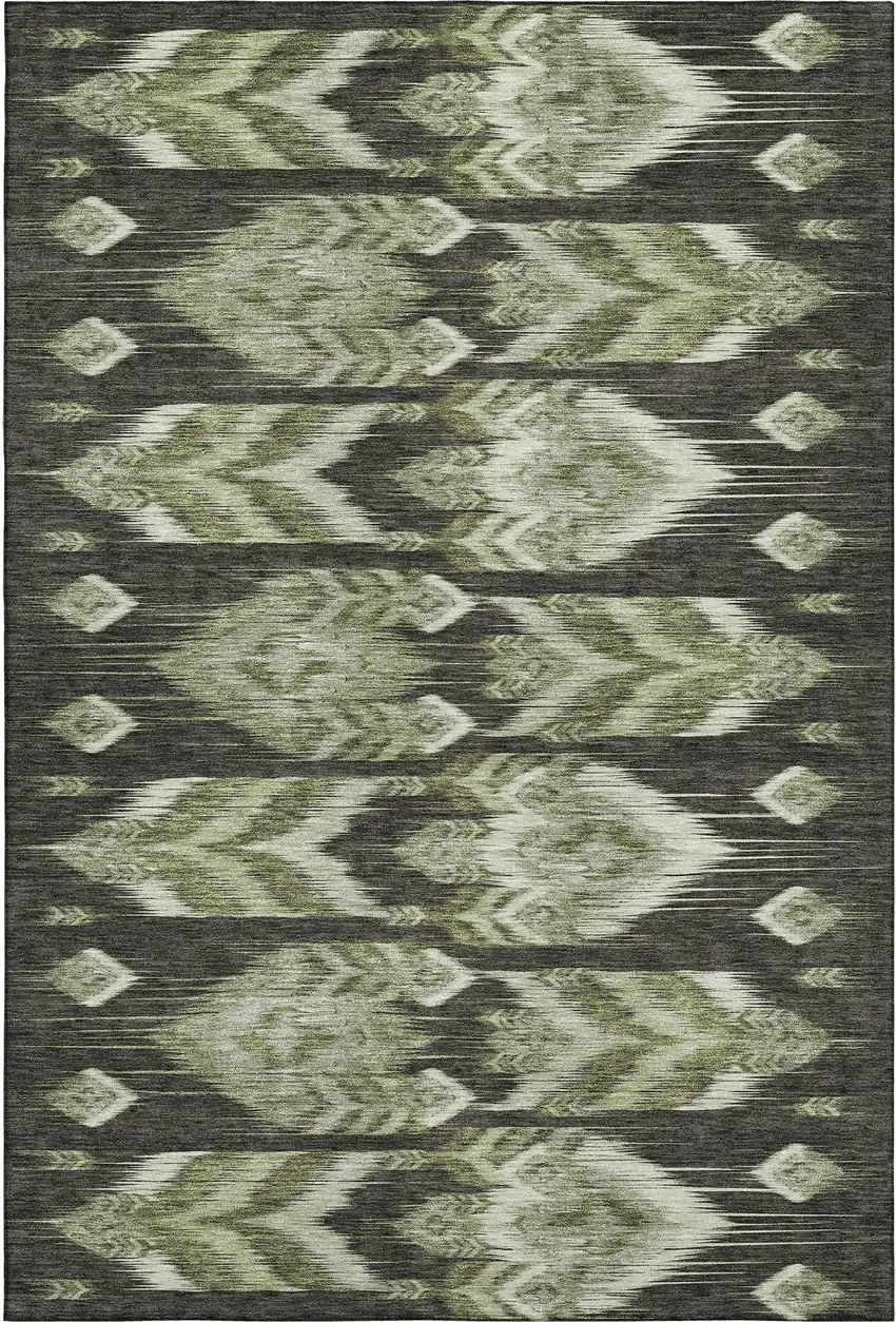 Olive Green And Gray Southwestern Washable Area Rug With UV Protection Photo 1