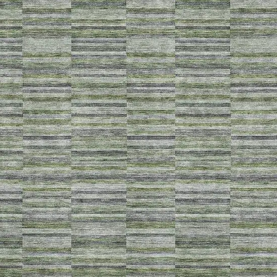 Olive Green And Gray Striped Washable Area Rug With UV Protection Photo 3