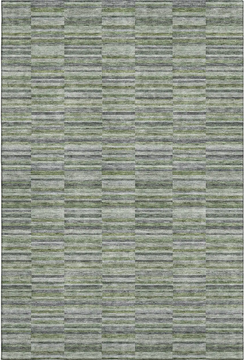Olive Green And Gray Striped Washable Area Rug With UV Protection Photo 1