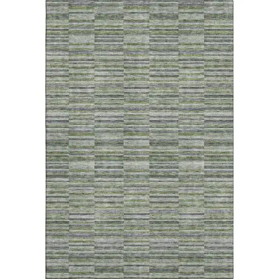 Olive Green And Gray Striped Washable Area Rug With UV Protection Photo 1