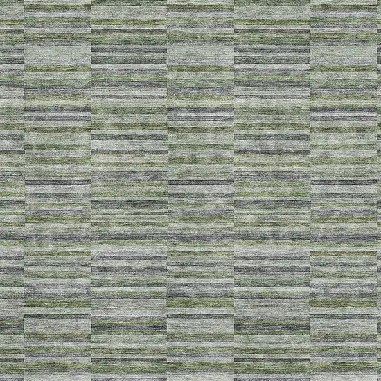 Olive Green And Gray Striped Washable Area Rug With UV Protection Photo 3