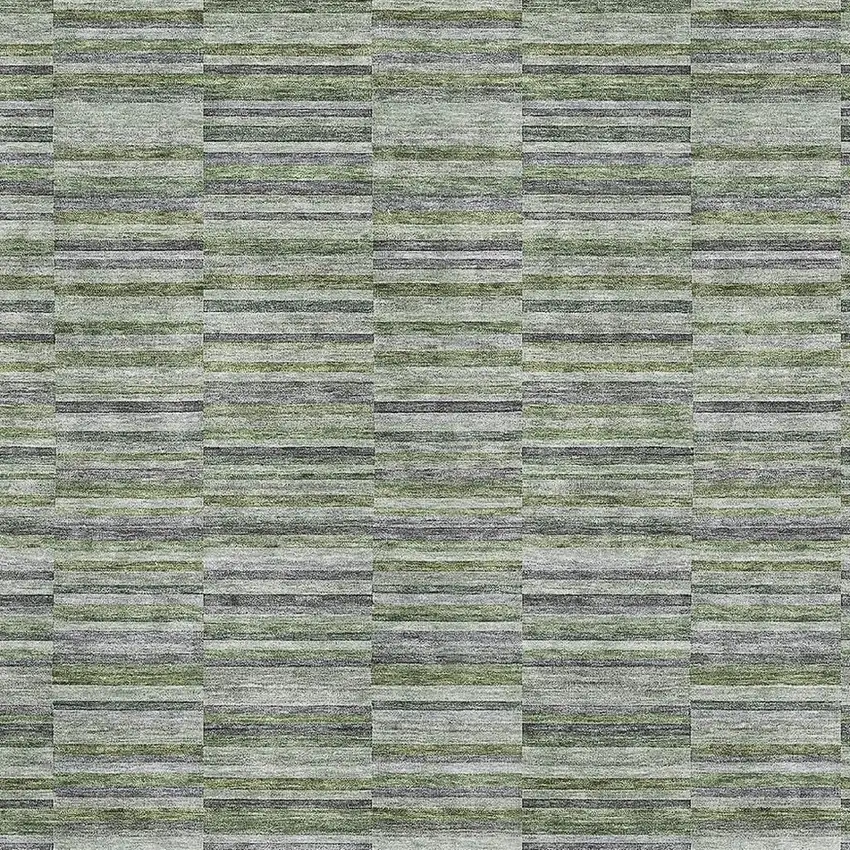 Olive Green And Gray Striped Washable Area Rug With UV Protection Photo 3