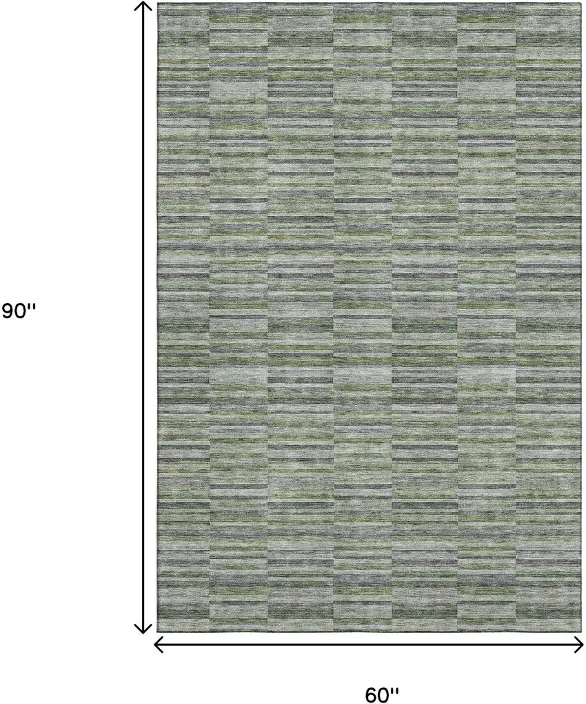 Olive Green And Gray Striped Washable Area Rug With UV Protection Photo 3