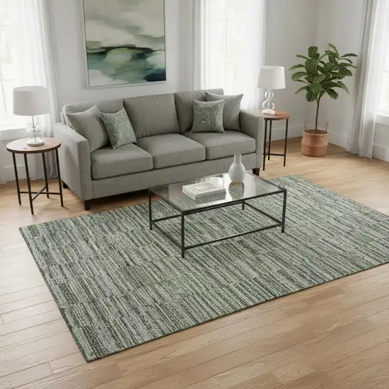Olive Green And Gray Striped Washable Area Rug With UV Protection Photo 2