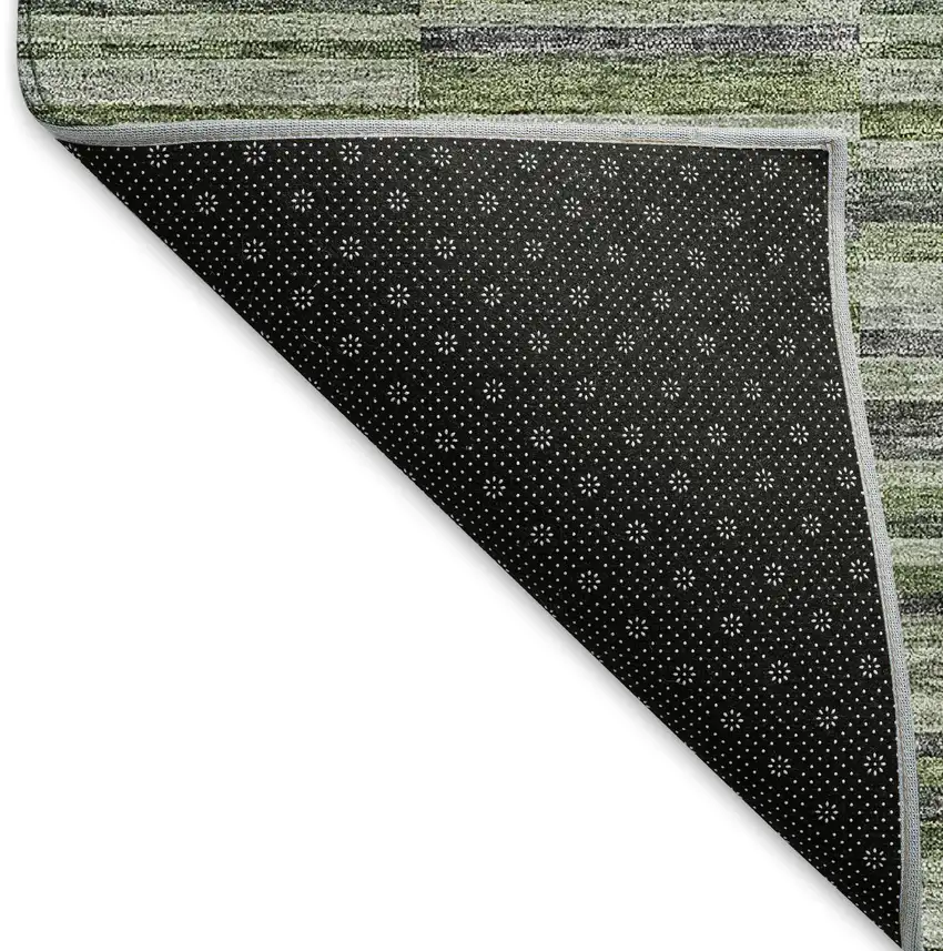 Olive Green And Gray Striped Washable Area Rug With UV Protection Photo 7