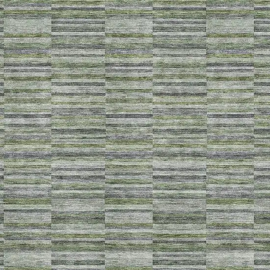 Olive Green And Gray Striped Washable Area Rug With UV Protection Photo 3