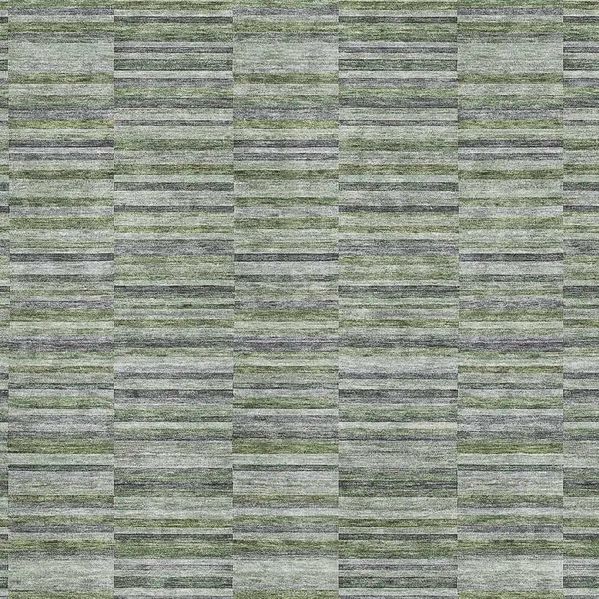 Olive Green And Gray Striped Washable Area Rug With UV Protection Photo 3