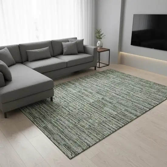 Olive Green And Gray Striped Washable Area Rug With UV Protection Photo 2