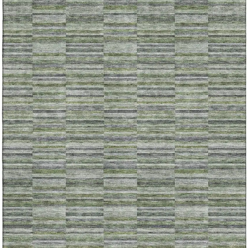 Olive Green And Gray Striped Washable Area Rug With UV Protection Photo 4
