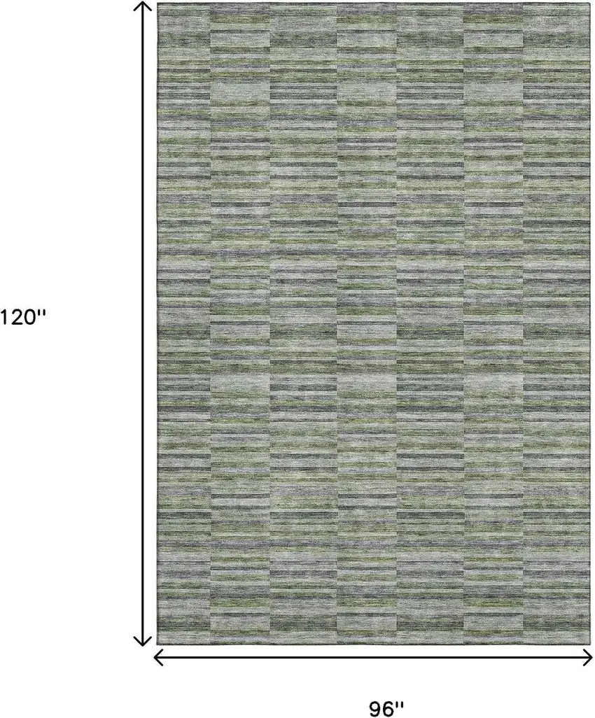 Olive Green And Gray Striped Washable Area Rug With UV Protection Photo 3