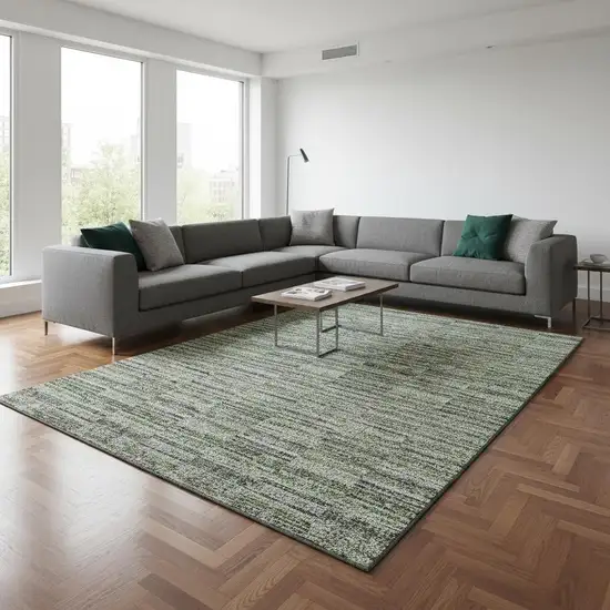 Olive Green And Gray Striped Washable Area Rug With UV Protection Photo 2